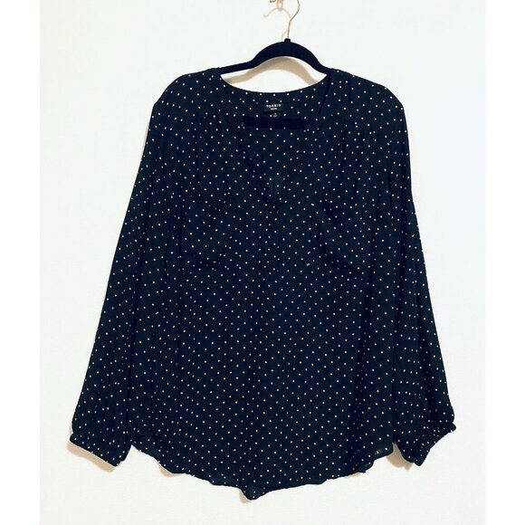 Torrid Top Womens 3X Black Ivory Polka Dot Split Neck Puffy Sleeve Whimsigoth - Picture 1 of 7
